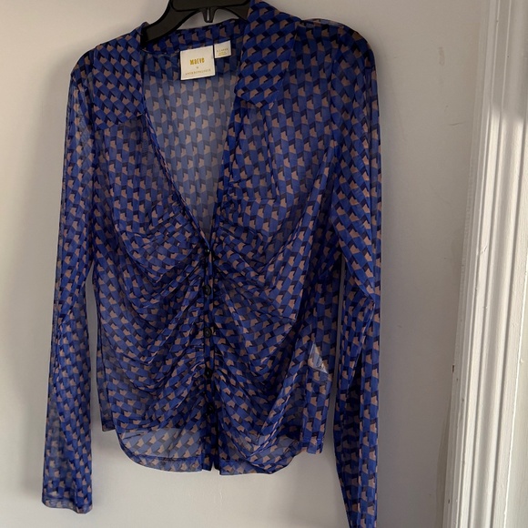 Maeve sheer ruched button down blouse - Picture 2 of 4